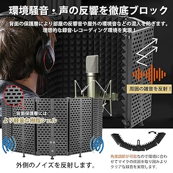 【新品／未使用】マイク分離シールド 折り畳み式 吸音材 Amazon | HomLead リフレクションフィルター 防音シールド